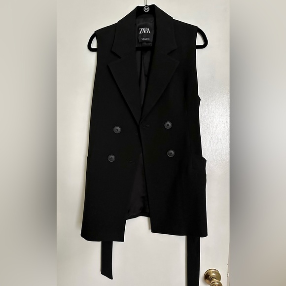 Zara Small Belted Double Breasted Vest Blazer - Black - Picture 2 of 12